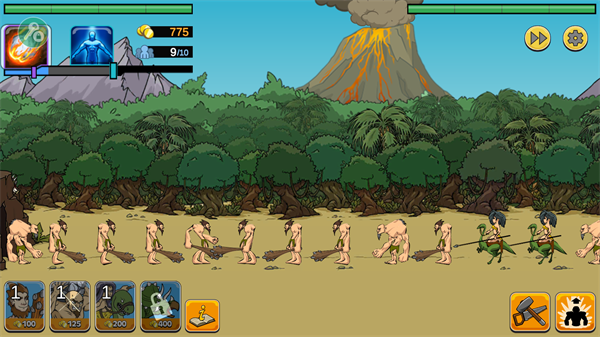 派出不同的士兵,摧毁敌方基地。4